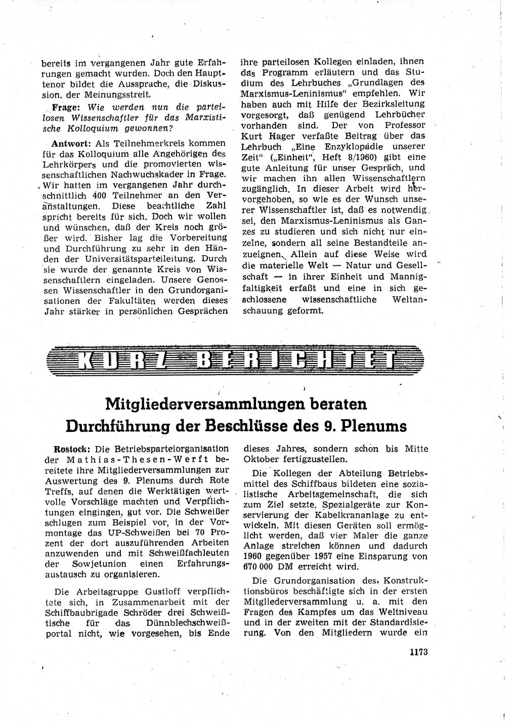 Neuer Weg (NW), Organ des Zentralkomitees (ZK) der SED (Sozialistische Einheitspartei Deutschlands) für Fragen des Parteilebens, 15. Jahrgang [Deutsche Demokratische Republik (DDR)] 1960, Seite 1173 (NW ZK SED DDR 1960, S. 1173)