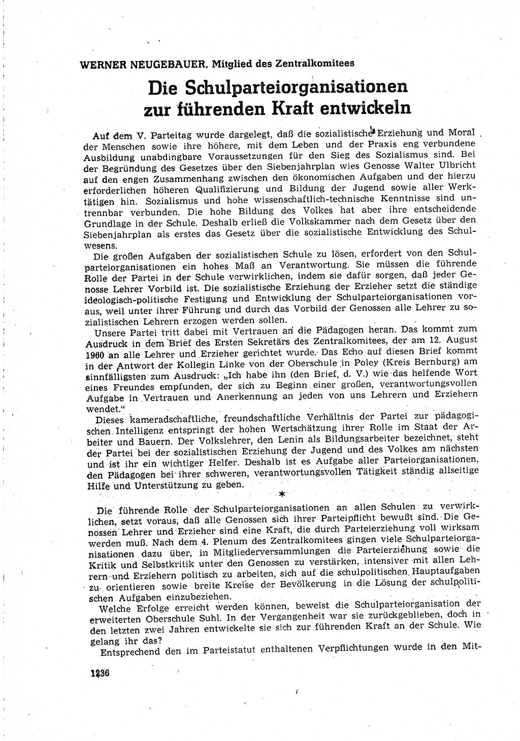 Neuer Weg (NW), Organ des Zentralkomitees (ZK) der SED (Sozialistische Einheitspartei Deutschlands) für Fragen des Parteilebens, 15. Jahrgang [Deutsche Demokratische Republik (DDR)] 1960, Seite 1236 (NW ZK SED DDR 1960, S. 1236)