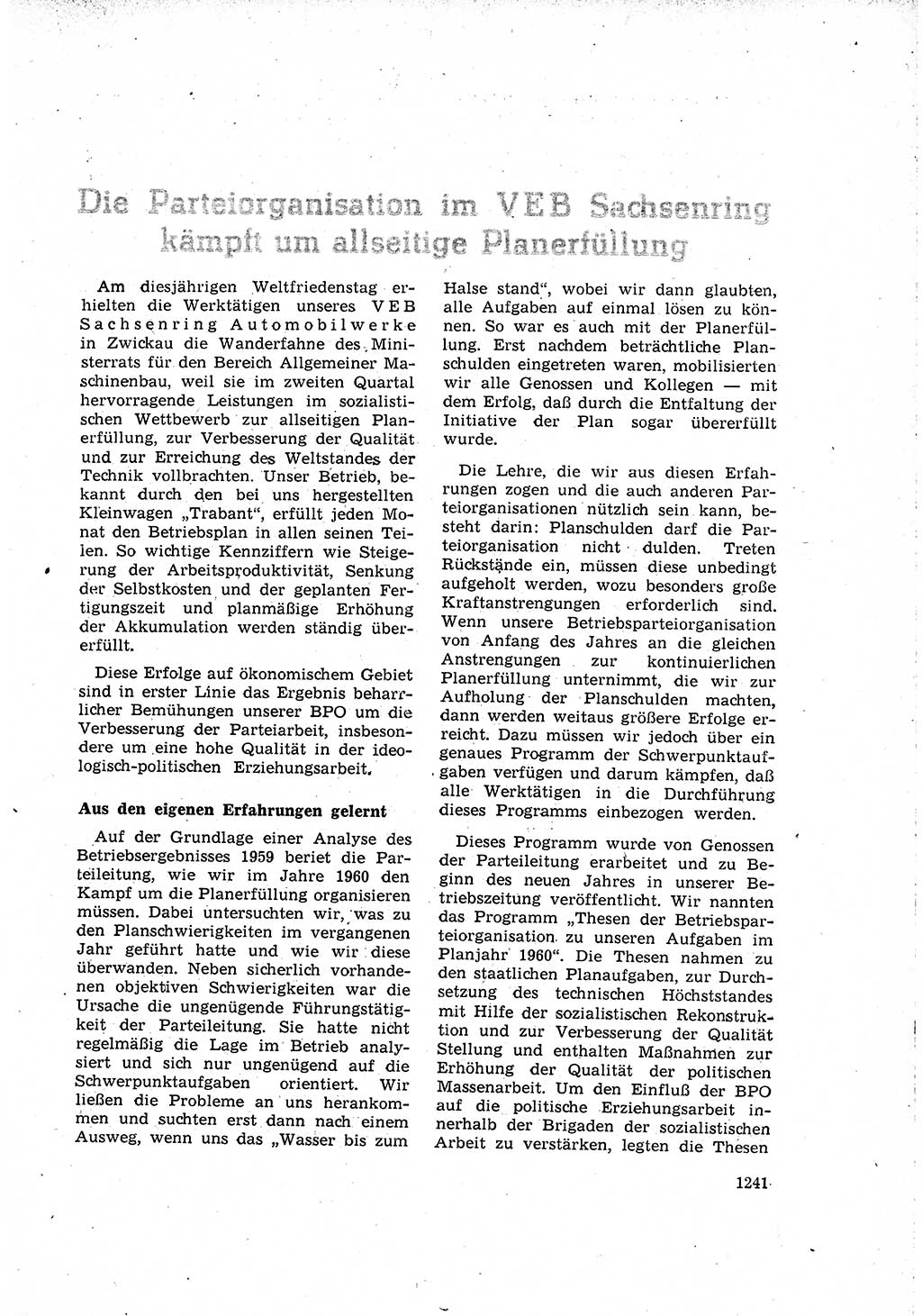 Neuer Weg (NW), Organ des Zentralkomitees (ZK) der SED (Sozialistische Einheitspartei Deutschlands) für Fragen des Parteilebens, 15. Jahrgang [Deutsche Demokratische Republik (DDR)] 1960, Seite 1241 (NW ZK SED DDR 1960, S. 1241)