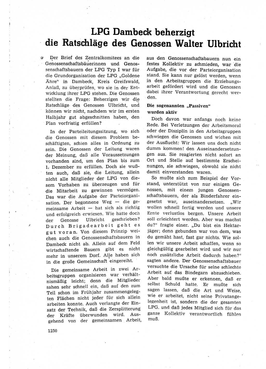 Neuer Weg (NW), Organ des Zentralkomitees (ZK) der SED (Sozialistische Einheitspartei Deutschlands) für Fragen des Parteilebens, 15. Jahrgang [Deutsche Demokratische Republik (DDR)] 1960, Seite 1250 (NW ZK SED DDR 1960, S. 1250)
