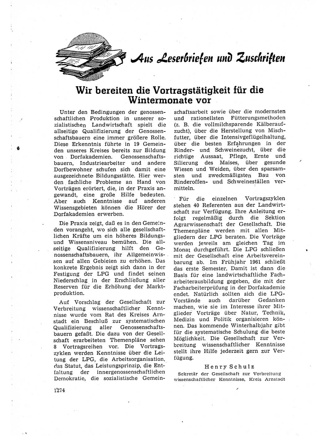 Neuer Weg (NW), Organ des Zentralkomitees (ZK) der SED (Sozialistische Einheitspartei Deutschlands) für Fragen des Parteilebens, 15. Jahrgang [Deutsche Demokratische Republik (DDR)] 1960, Seite 1274 (NW ZK SED DDR 1960, S. 1274)