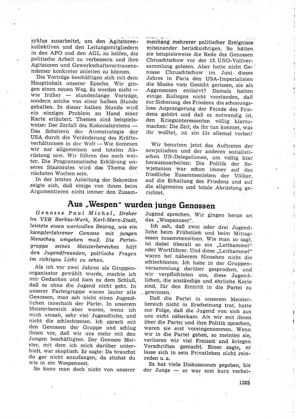 Neuer Weg (NW), Organ des Zentralkomitees (ZK) der SED (Sozialistische Einheitspartei Deutschlands) für Fragen des Parteilebens, 15. Jahrgang [Deutsche Demokratische Republik (DDR)] 1960, Seite 1285 (NW ZK SED DDR 1960, S. 1285)