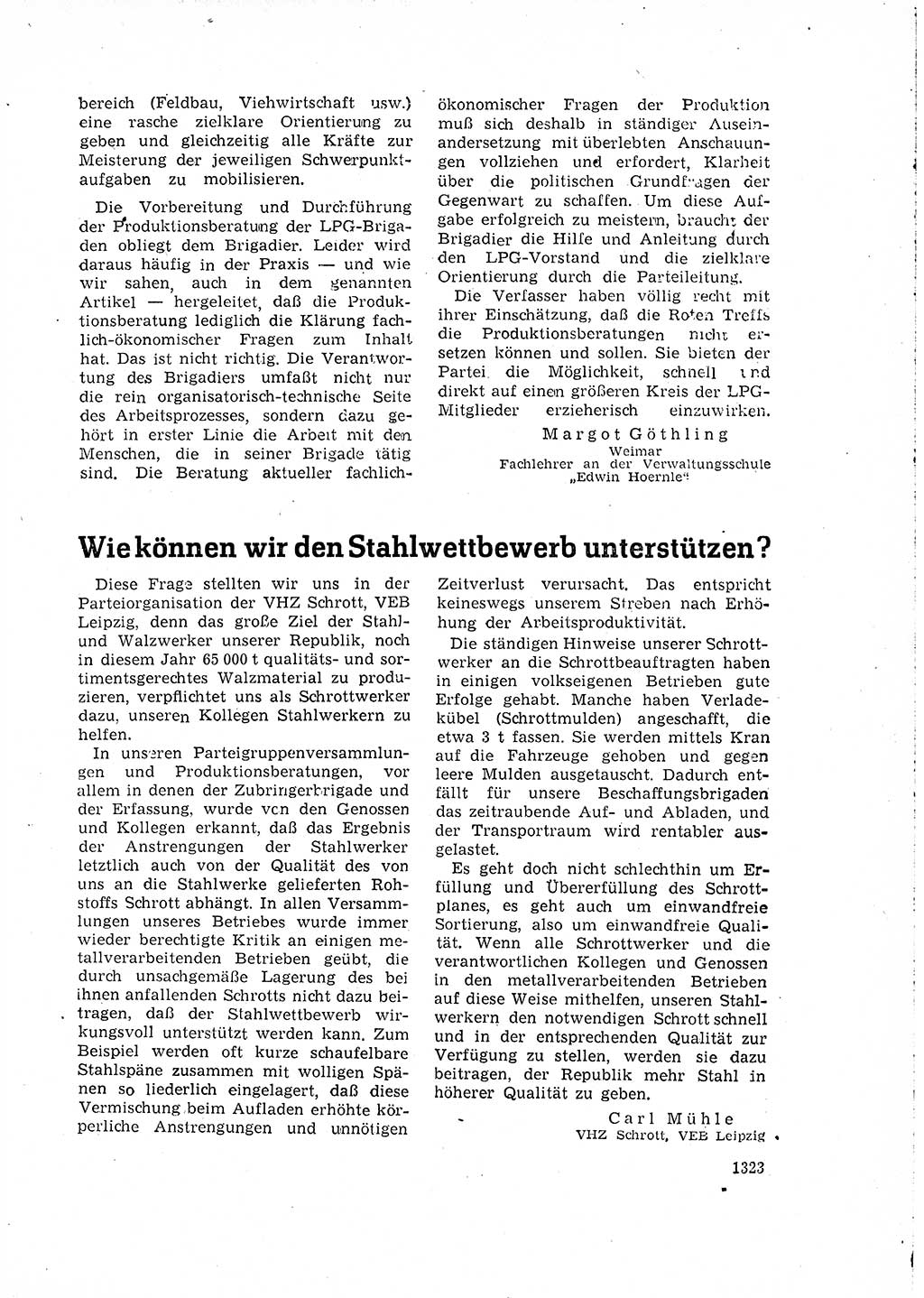 Neuer Weg (NW), Organ des Zentralkomitees (ZK) der SED (Sozialistische Einheitspartei Deutschlands) für Fragen des Parteilebens, 15. Jahrgang [Deutsche Demokratische Republik (DDR)] 1960, Seite 1323 (NW ZK SED DDR 1960, S. 1323)