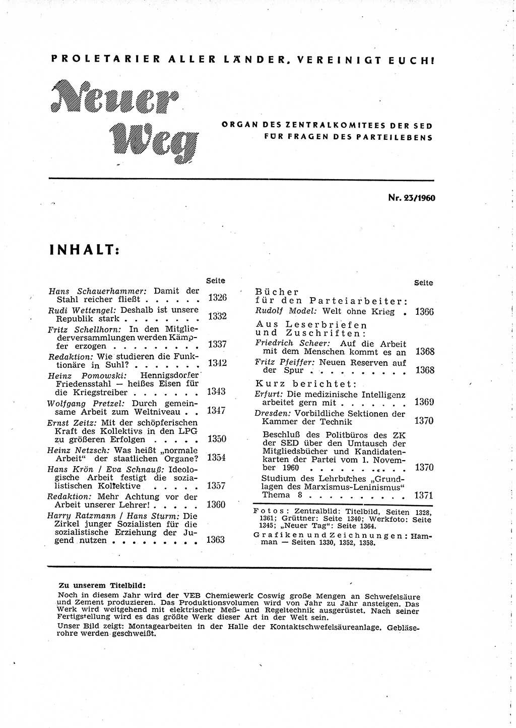 Neuer Weg (NW), Organ des Zentralkomitees (ZK) der SED (Sozialistische Einheitspartei Deutschlands) für Fragen des Parteilebens, 15. Jahrgang [Deutsche Demokratische Republik (DDR)] 1960, Seite 1325 (NW ZK SED DDR 1960, S. 1325)