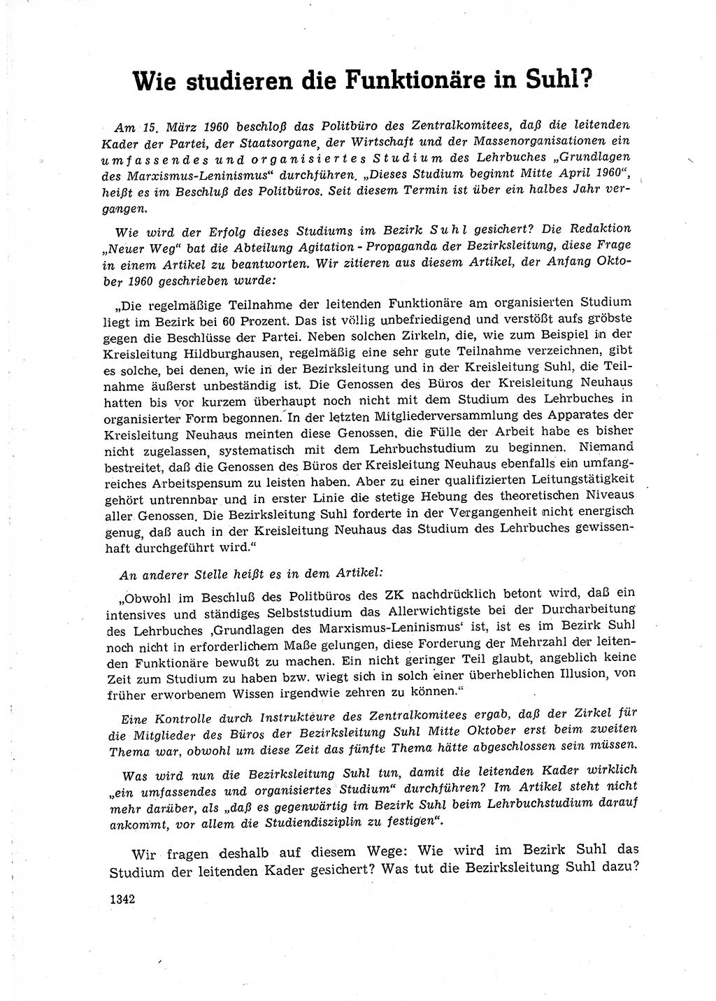 Neuer Weg (NW), Organ des Zentralkomitees (ZK) der SED (Sozialistische Einheitspartei Deutschlands) für Fragen des Parteilebens, 15. Jahrgang [Deutsche Demokratische Republik (DDR)] 1960, Seite 1342 (NW ZK SED DDR 1960, S. 1342)