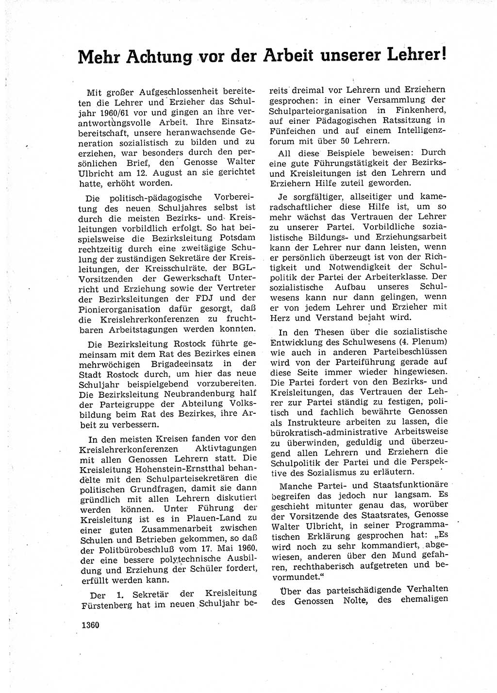 Neuer Weg (NW), Organ des Zentralkomitees (ZK) der SED (Sozialistische Einheitspartei Deutschlands) für Fragen des Parteilebens, 15. Jahrgang [Deutsche Demokratische Republik (DDR)] 1960, Seite 1360 (NW ZK SED DDR 1960, S. 1360)