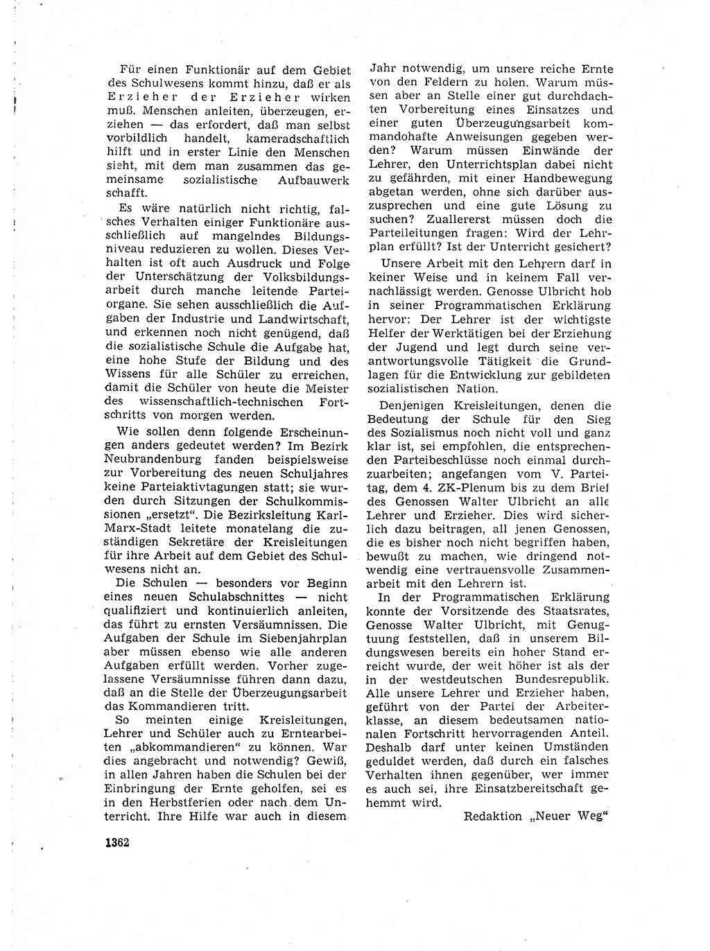 Neuer Weg (NW), Organ des Zentralkomitees (ZK) der SED (Sozialistische Einheitspartei Deutschlands) für Fragen des Parteilebens, 15. Jahrgang [Deutsche Demokratische Republik (DDR)] 1960, Seite 1362 (NW ZK SED DDR 1960, S. 1362)