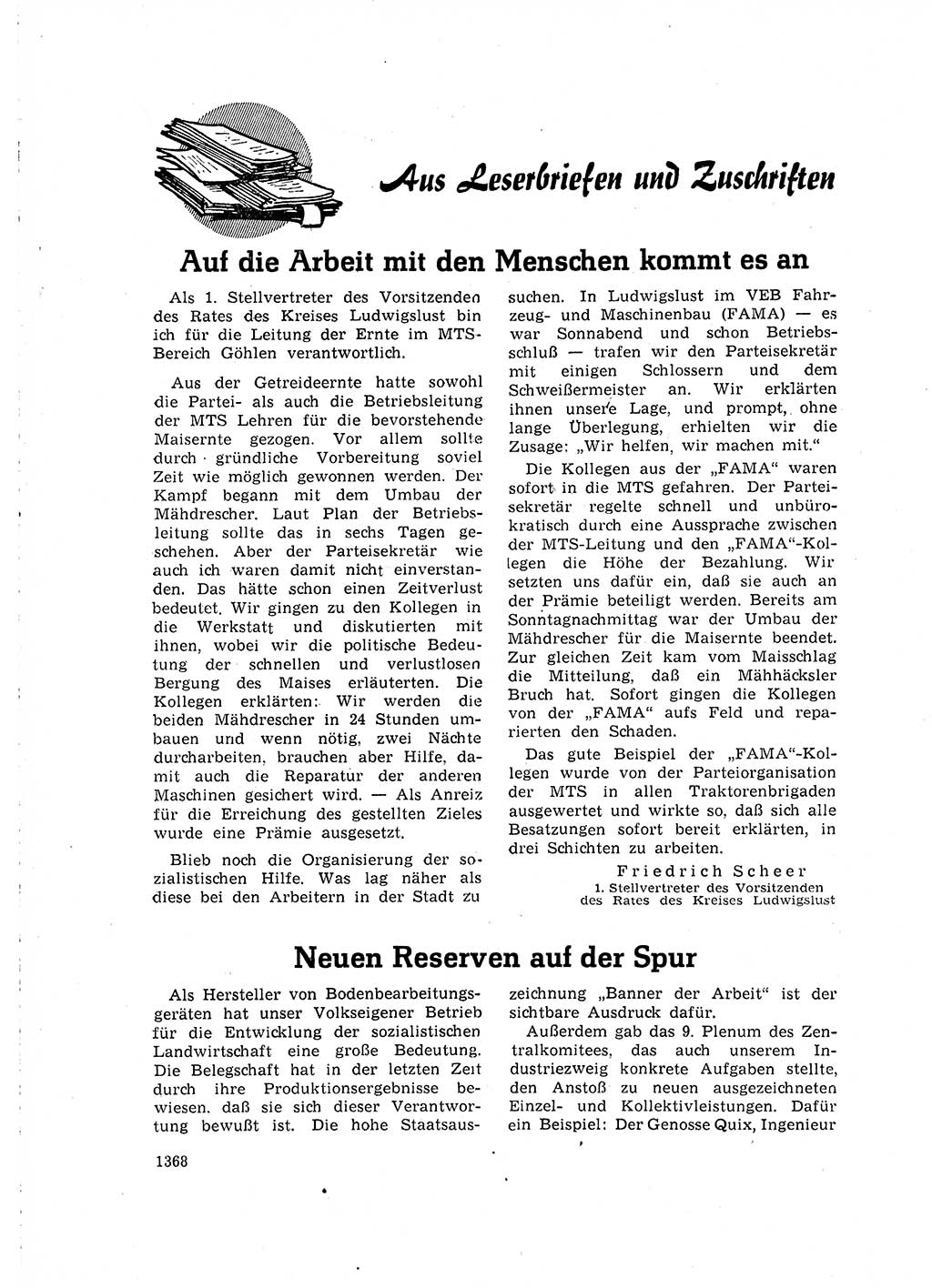 Neuer Weg (NW), Organ des Zentralkomitees (ZK) der SED (Sozialistische Einheitspartei Deutschlands) für Fragen des Parteilebens, 15. Jahrgang [Deutsche Demokratische Republik (DDR)] 1960, Seite 1368 (NW ZK SED DDR 1960, S. 1368)