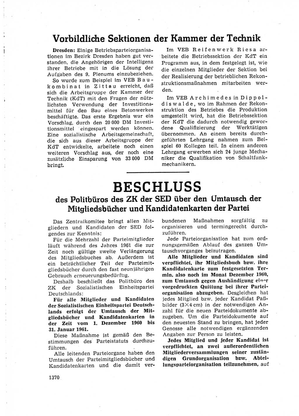 Neuer Weg (NW), Organ des Zentralkomitees (ZK) der SED (Sozialistische Einheitspartei Deutschlands) für Fragen des Parteilebens, 15. Jahrgang [Deutsche Demokratische Republik (DDR)] 1960, Seite 1370 (NW ZK SED DDR 1960, S. 1370)
