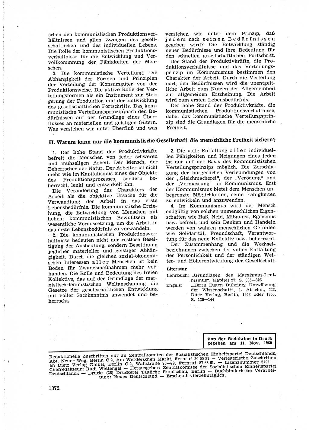 Neuer Weg (NW), Organ des Zentralkomitees (ZK) der SED (Sozialistische Einheitspartei Deutschlands) für Fragen des Parteilebens, 15. Jahrgang [Deutsche Demokratische Republik (DDR)] 1960, Seite 1372 (NW ZK SED DDR 1960, S. 1372)