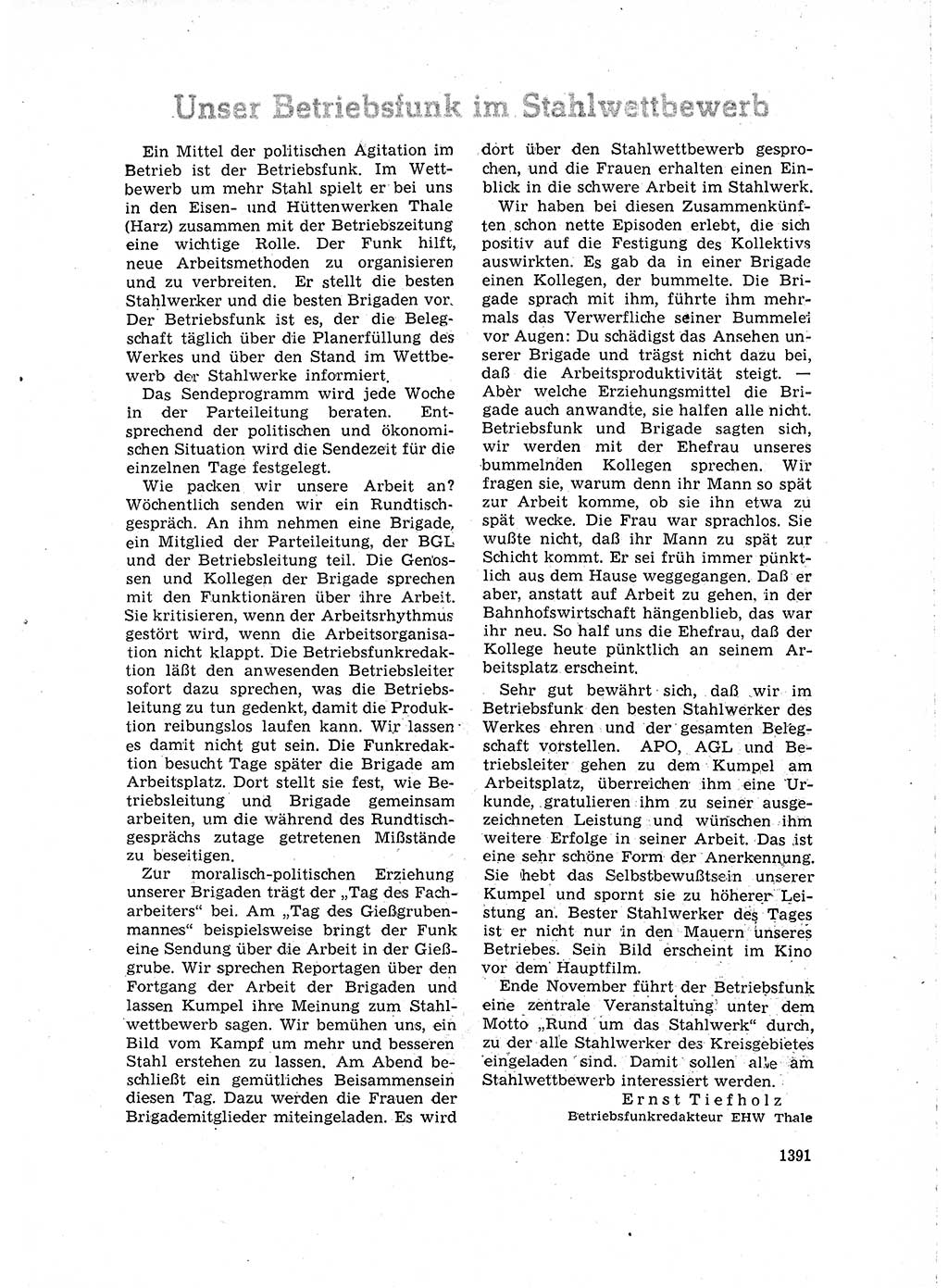 Neuer Weg (NW), Organ des Zentralkomitees (ZK) der SED (Sozialistische Einheitspartei Deutschlands) für Fragen des Parteilebens, 15. Jahrgang [Deutsche Demokratische Republik (DDR)] 1960, Seite 1391 (NW ZK SED DDR 1960, S. 1391)
