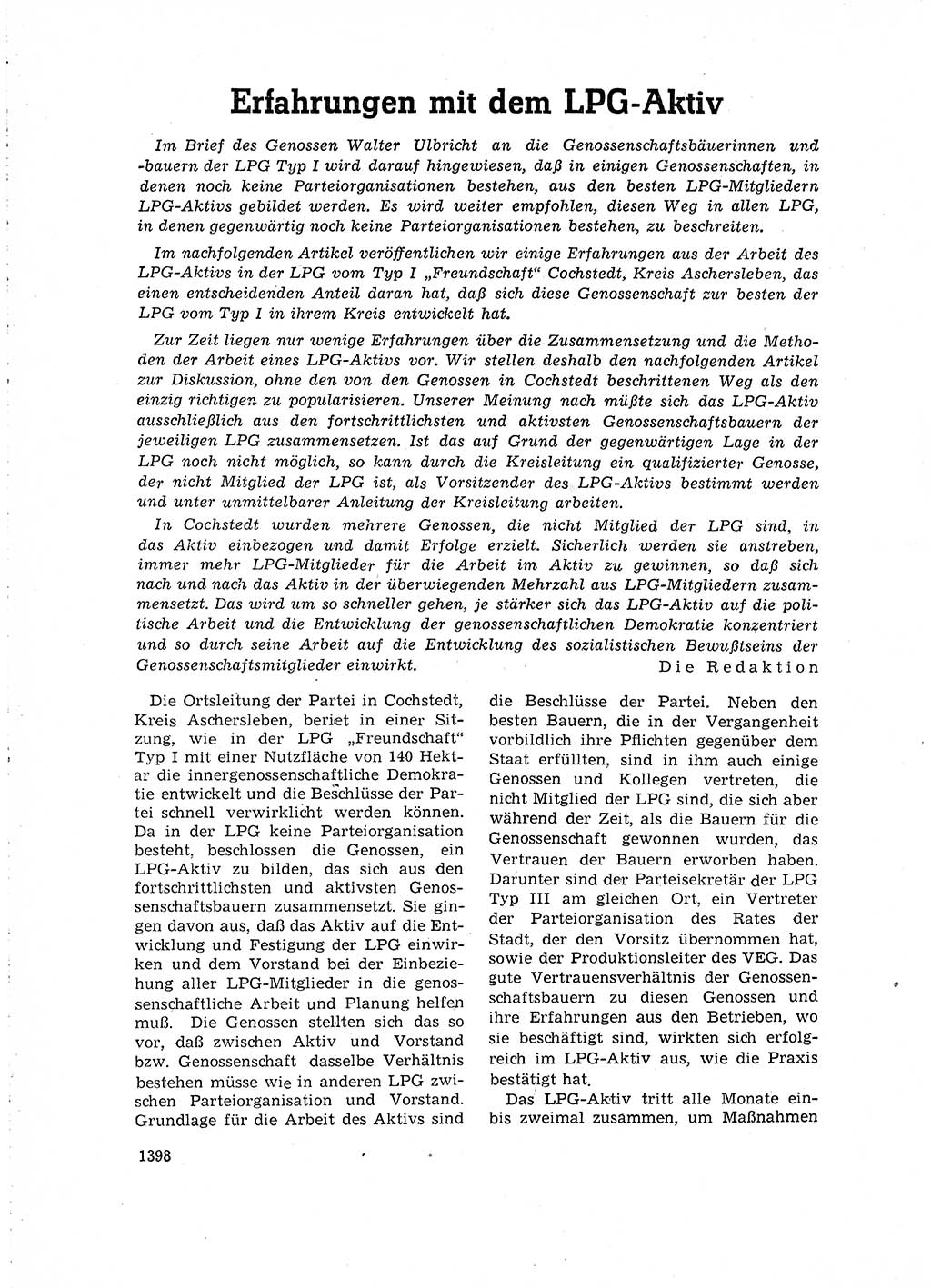 Neuer Weg (NW), Organ des Zentralkomitees (ZK) der SED (Sozialistische Einheitspartei Deutschlands) für Fragen des Parteilebens, 15. Jahrgang [Deutsche Demokratische Republik (DDR)] 1960, Seite 1398 (NW ZK SED DDR 1960, S. 1398)