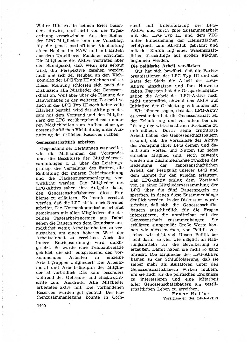 Neuer Weg (NW), Organ des Zentralkomitees (ZK) der SED (Sozialistische Einheitspartei Deutschlands) für Fragen des Parteilebens, 15. Jahrgang [Deutsche Demokratische Republik (DDR)] 1960, Seite 1400 (NW ZK SED DDR 1960, S. 1400)