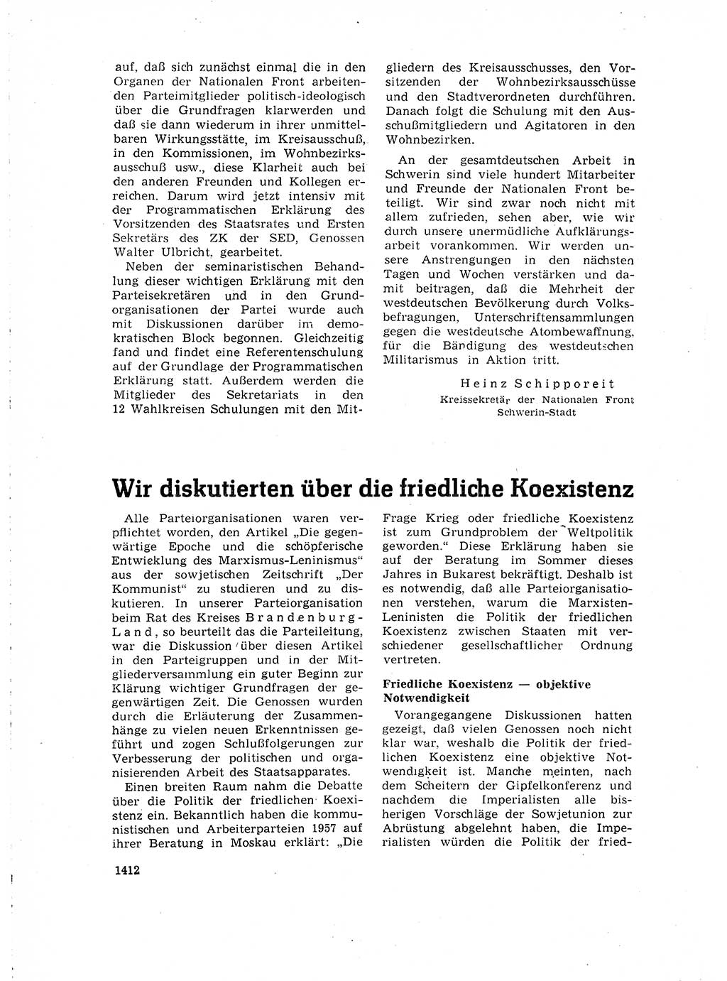 Neuer Weg (NW), Organ des Zentralkomitees (ZK) der SED (Sozialistische Einheitspartei Deutschlands) für Fragen des Parteilebens, 15. Jahrgang [Deutsche Demokratische Republik (DDR)] 1960, Seite 1412 (NW ZK SED DDR 1960, S. 1412)