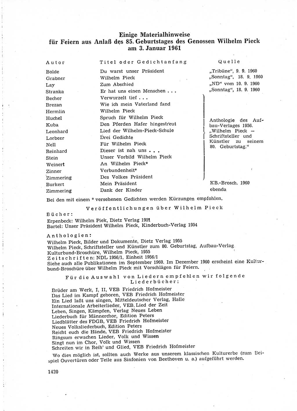 Neuer Weg (NW), Organ des Zentralkomitees (ZK) der SED (Sozialistische Einheitspartei Deutschlands) für Fragen des Parteilebens, 15. Jahrgang [Deutsche Demokratische Republik (DDR)] 1960, Seite 1420 (NW ZK SED DDR 1960, S. 1420)