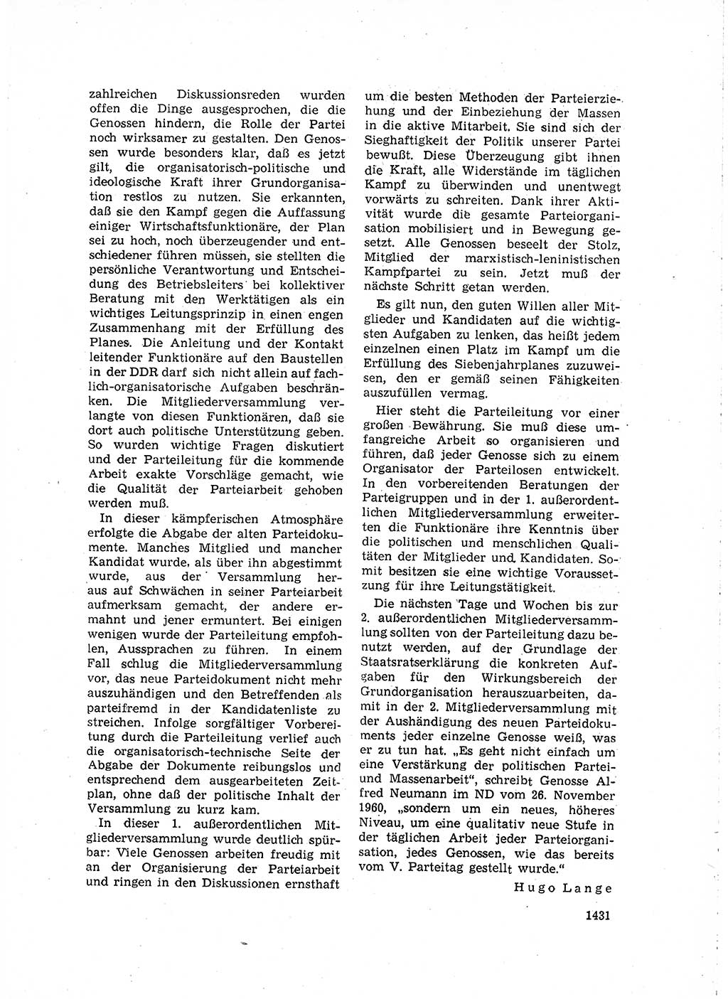 Neuer Weg (NW), Organ des Zentralkomitees (ZK) der SED (Sozialistische Einheitspartei Deutschlands) für Fragen des Parteilebens, 15. Jahrgang [Deutsche Demokratische Republik (DDR)] 1960, Seite 1431 (NW ZK SED DDR 1960, S. 1431)