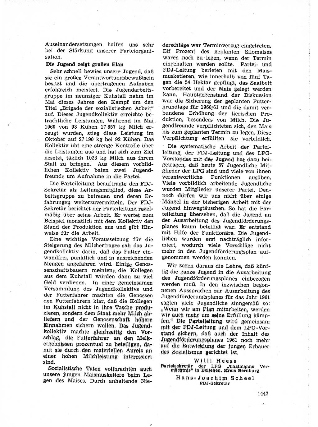 Neuer Weg (NW), Organ des Zentralkomitees (ZK) der SED (Sozialistische Einheitspartei Deutschlands) für Fragen des Parteilebens, 15. Jahrgang [Deutsche Demokratische Republik (DDR)] 1960, Seite 1447 (NW ZK SED DDR 1960, S. 1447)