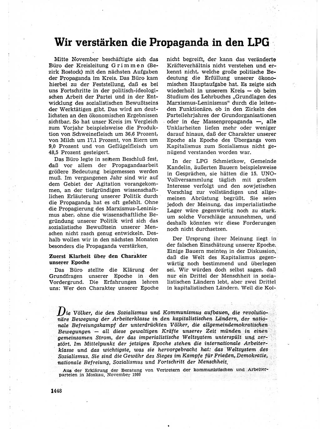 Neuer Weg (NW), Organ des Zentralkomitees (ZK) der SED (Sozialistische Einheitspartei Deutschlands) für Fragen des Parteilebens, 15. Jahrgang [Deutsche Demokratische Republik (DDR)] 1960, Seite 1448 (NW ZK SED DDR 1960, S. 1448)