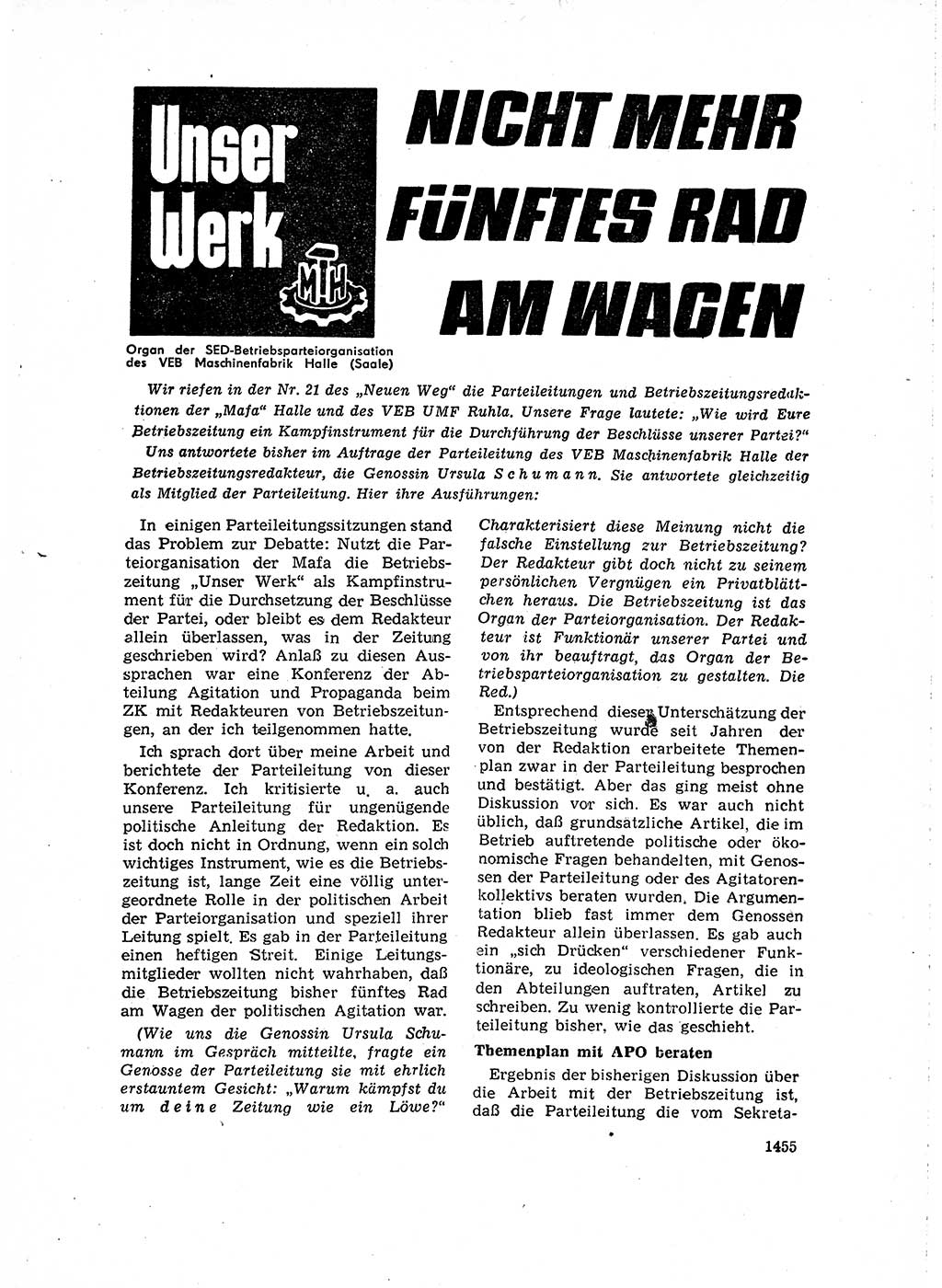 Neuer Weg (NW), Organ des Zentralkomitees (ZK) der SED (Sozialistische Einheitspartei Deutschlands) für Fragen des Parteilebens, 15. Jahrgang [Deutsche Demokratische Republik (DDR)] 1960, Seite 1455 (NW ZK SED DDR 1960, S. 1455)