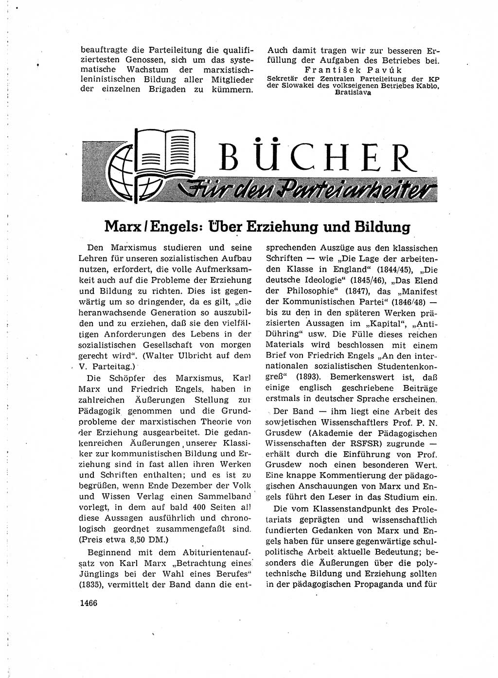 Neuer Weg (NW), Organ des Zentralkomitees (ZK) der SED (Sozialistische Einheitspartei Deutschlands) für Fragen des Parteilebens, 15. Jahrgang [Deutsche Demokratische Republik (DDR)] 1960, Seite 1466 (NW ZK SED DDR 1960, S. 1466)