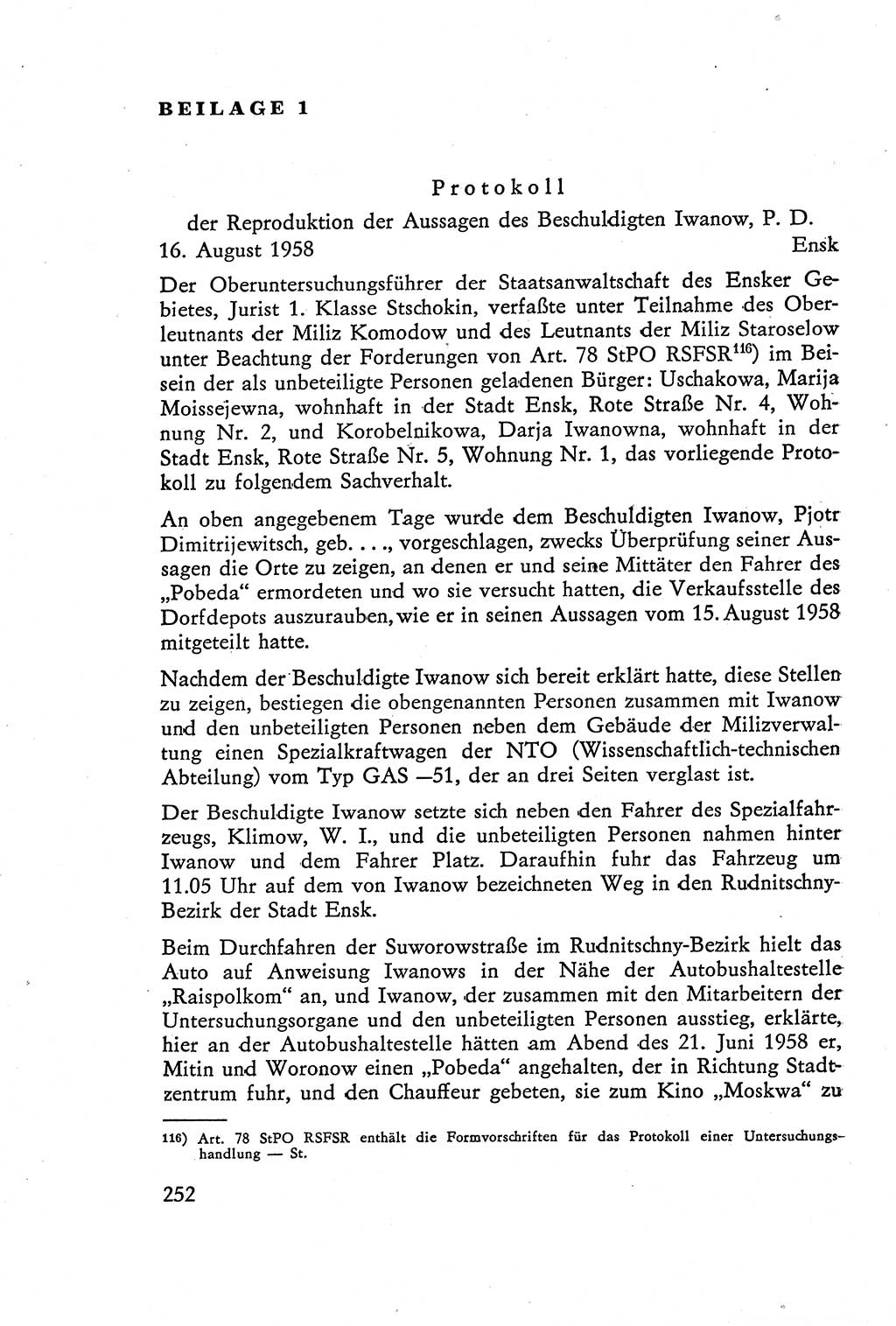 Die Vernehmung [Deutsche Demokratische Republik (DDR)] 1960, Seite 252 (Vern. DDR 1960, S. 252)