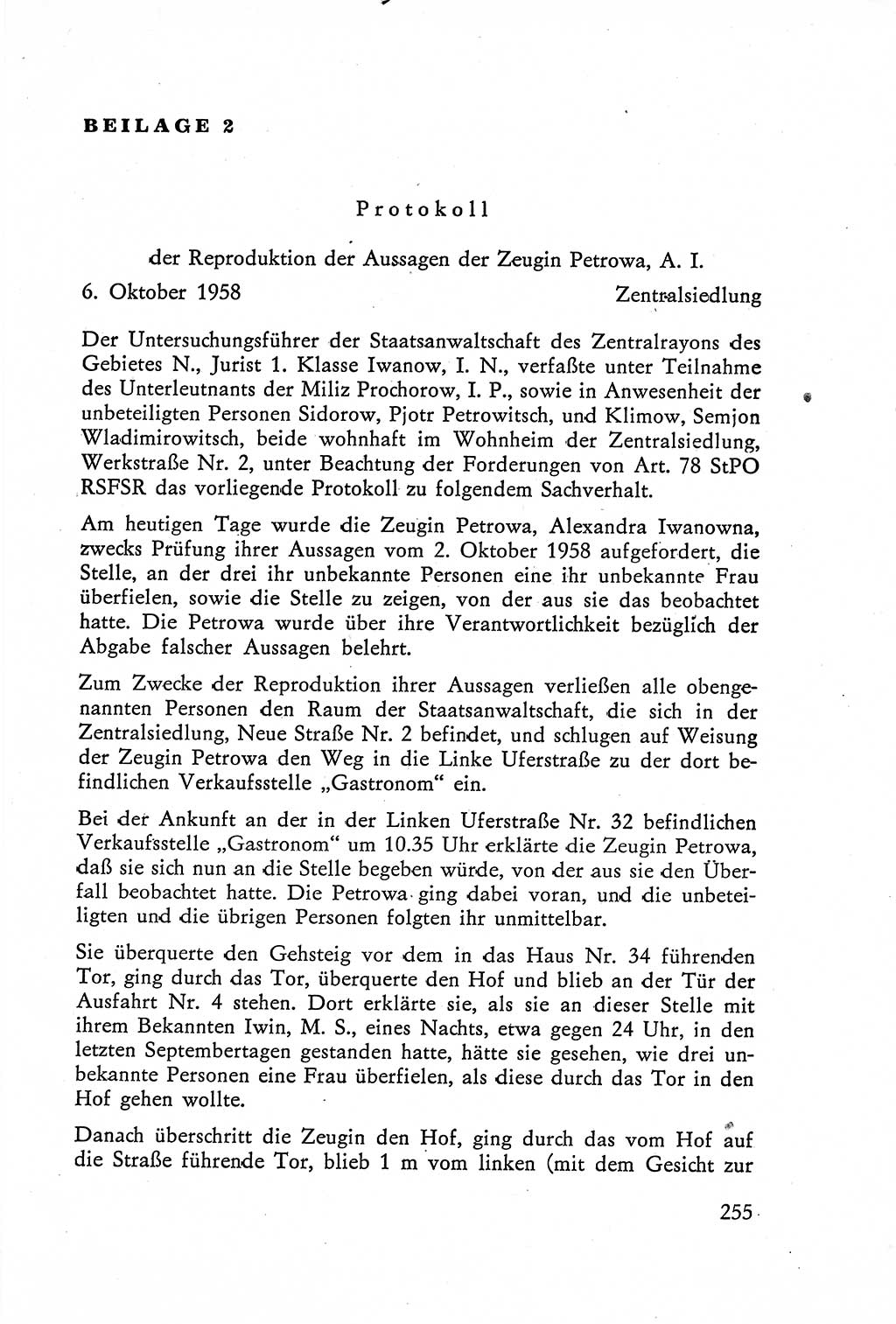 Die Vernehmung [Deutsche Demokratische Republik (DDR)] 1960, Seite 255 (Vern. DDR 1960, S. 255)
