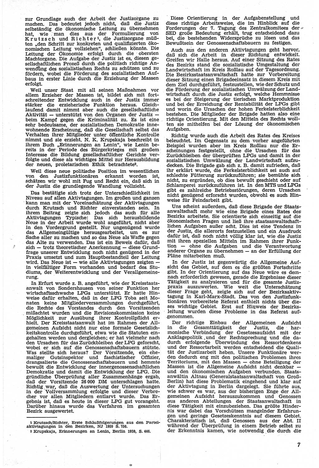 Neue Justiz (NJ), Zeitschrift für Recht und Rechtswissenschaft [Deutsche Demokratische Republik (DDR)], 14. Jahrgang 1960, Seite 7 (NJ DDR 1960, S. 7)