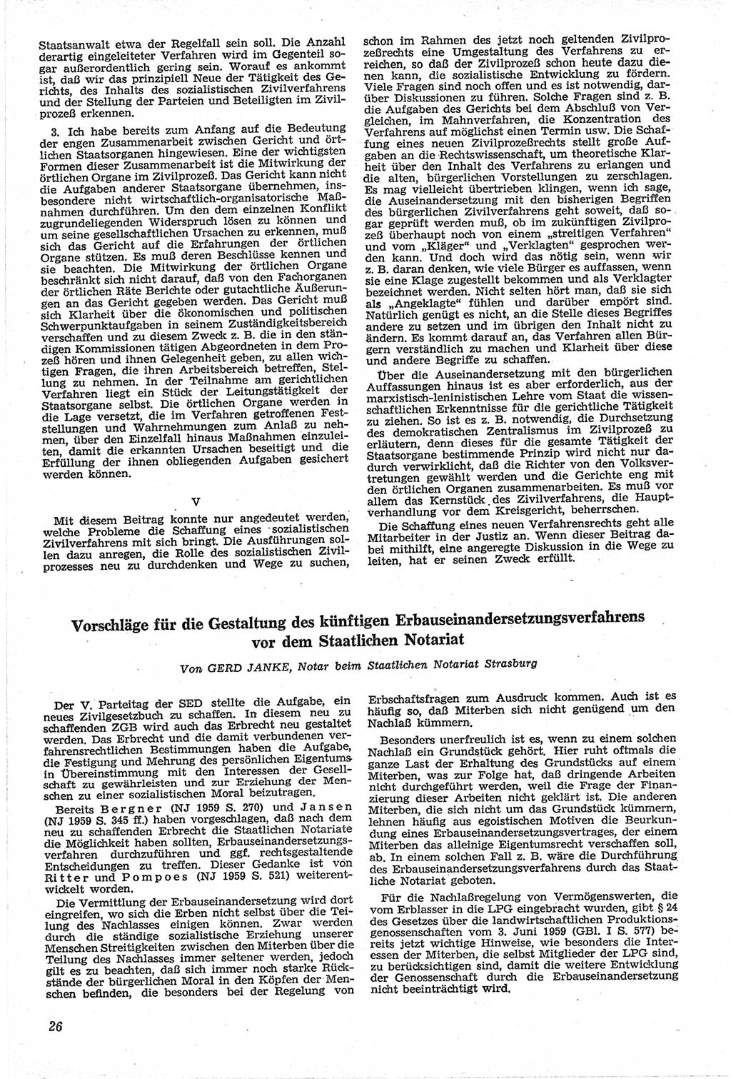 Neue Justiz (NJ), Zeitschrift für Recht und Rechtswissenschaft [Deutsche Demokratische Republik (DDR)], 14. Jahrgang 1960, Seite 26 (NJ DDR 1960, S. 26)