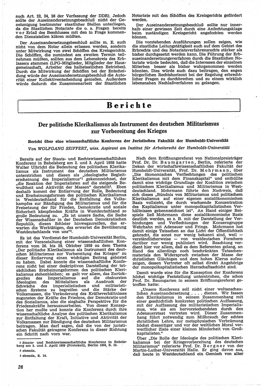 Neue Justiz (NJ), Zeitschrift für Recht und Rechtswissenschaft [Deutsche Demokratische Republik (DDR)], 14. Jahrgang 1960, Seite 28 (NJ DDR 1960, S. 28)