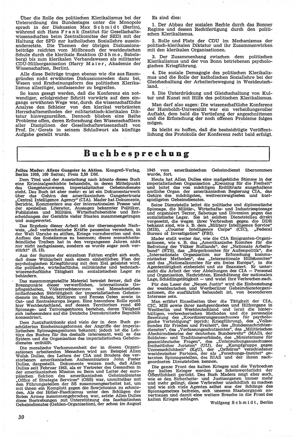 Neue Justiz (NJ), Zeitschrift für Recht und Rechtswissenschaft [Deutsche Demokratische Republik (DDR)], 14. Jahrgang 1960, Seite 30 (NJ DDR 1960, S. 30)