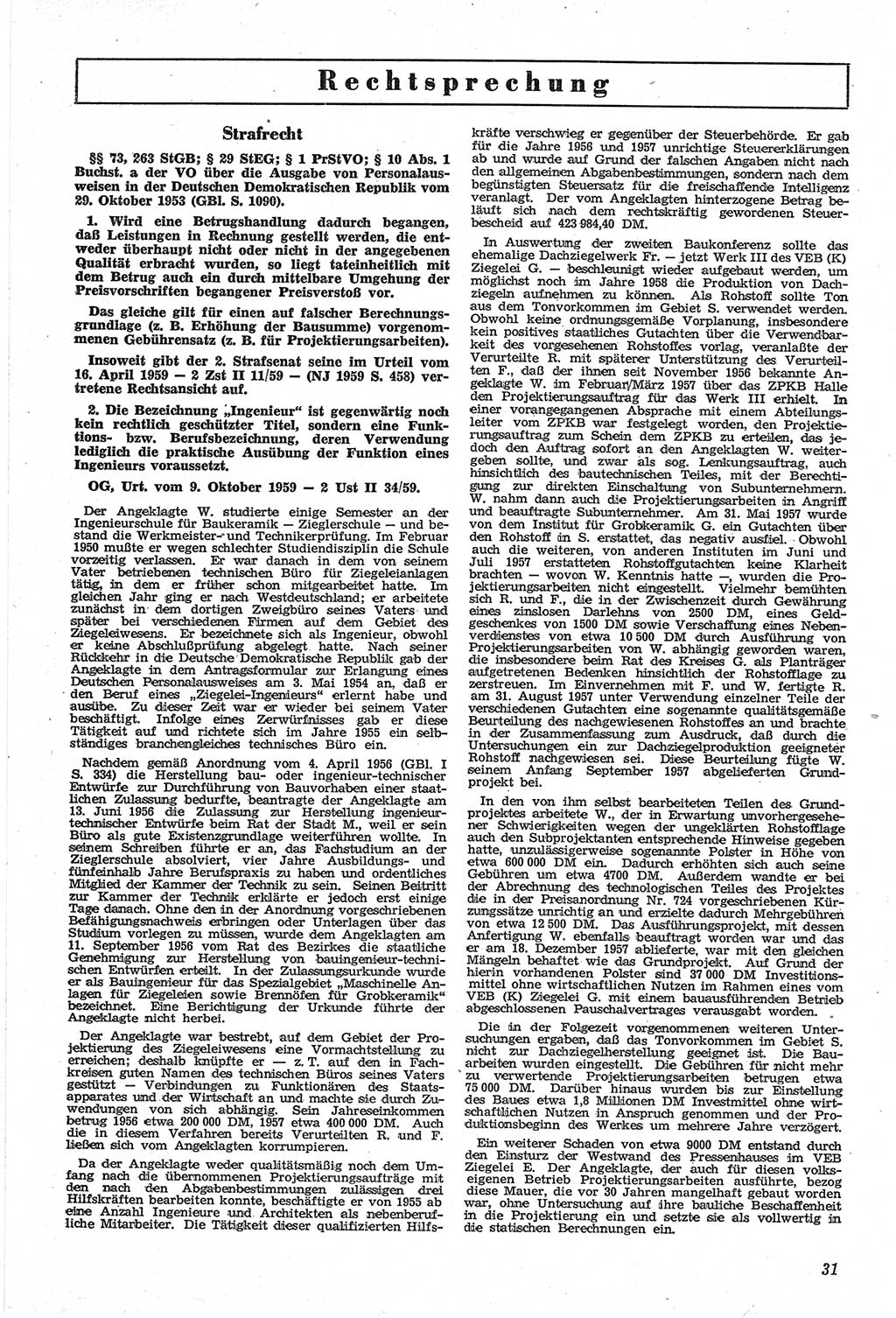 Neue Justiz (NJ), Zeitschrift für Recht und Rechtswissenschaft [Deutsche Demokratische Republik (DDR)], 14. Jahrgang 1960, Seite 31 (NJ DDR 1960, S. 31)