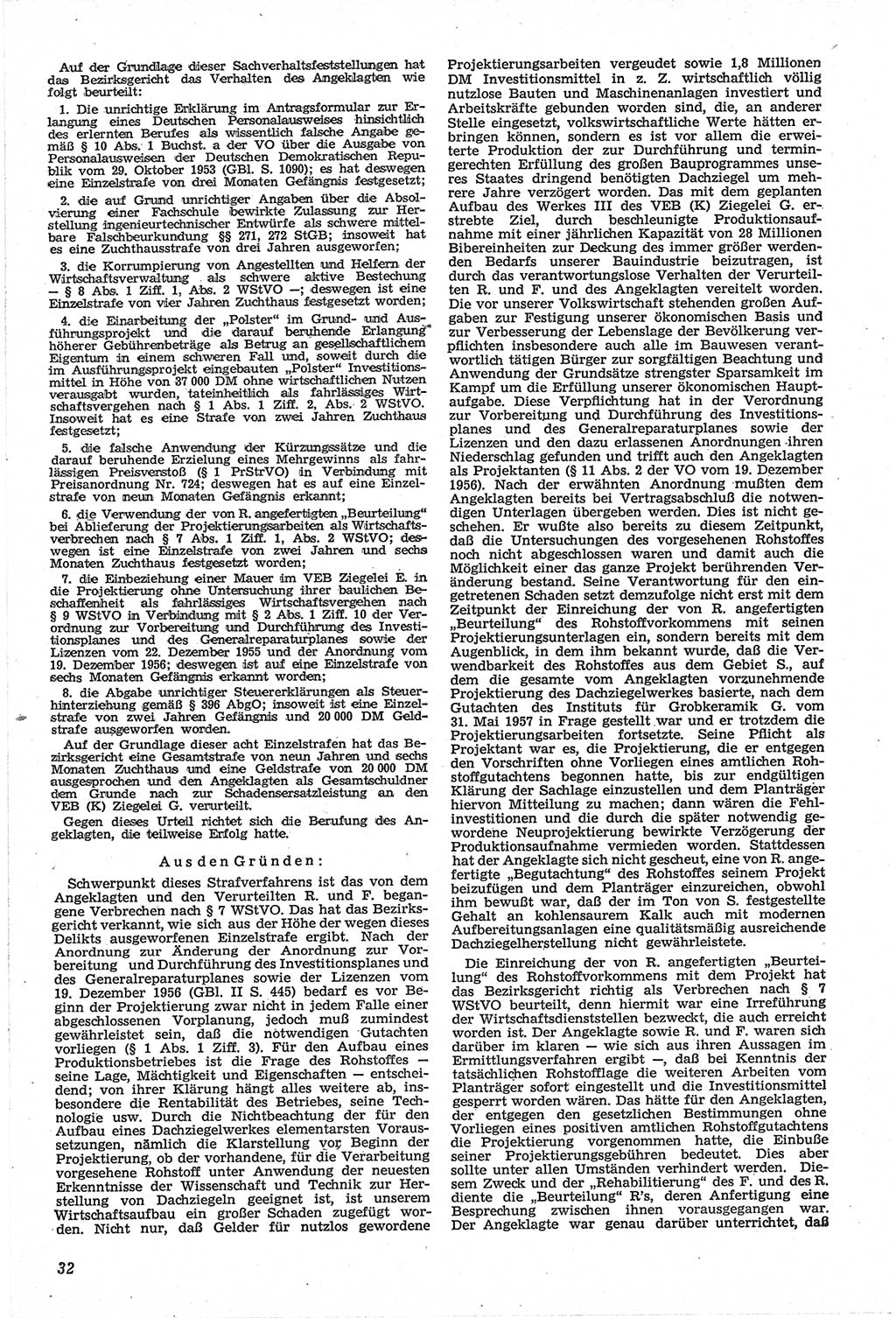 Neue Justiz (NJ), Zeitschrift für Recht und Rechtswissenschaft [Deutsche Demokratische Republik (DDR)], 14. Jahrgang 1960, Seite 32 (NJ DDR 1960, S. 32)