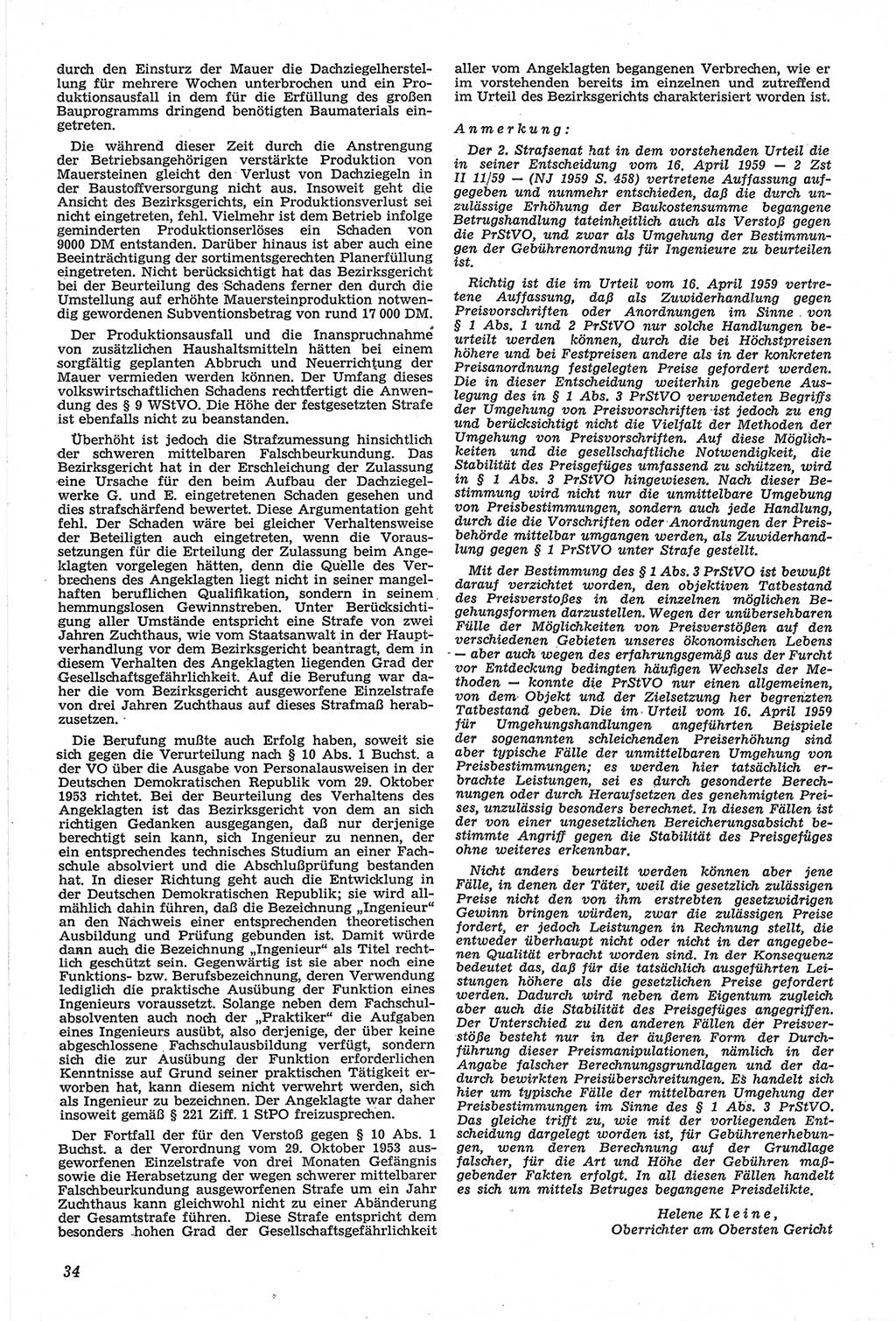Neue Justiz (NJ), Zeitschrift für Recht und Rechtswissenschaft [Deutsche Demokratische Republik (DDR)], 14. Jahrgang 1960, Seite 34 (NJ DDR 1960, S. 34)