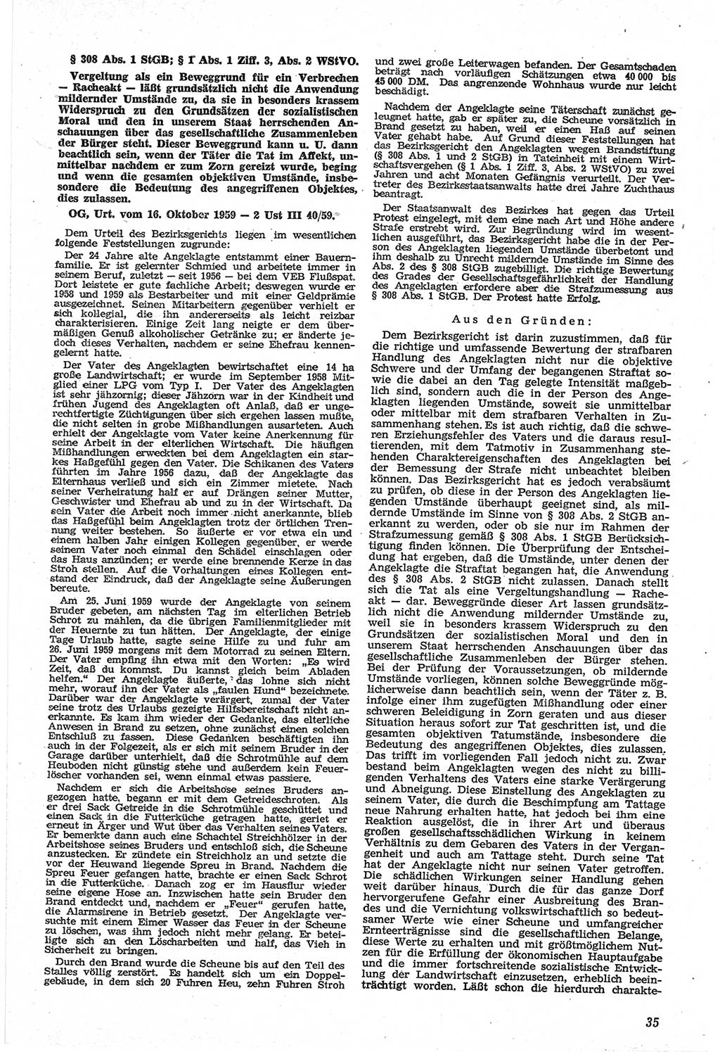 Neue Justiz (NJ), Zeitschrift für Recht und Rechtswissenschaft [Deutsche Demokratische Republik (DDR)], 14. Jahrgang 1960, Seite 35 (NJ DDR 1960, S. 35)