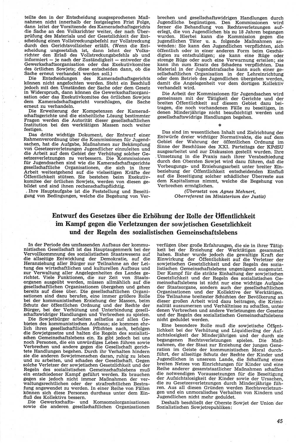 Neue Justiz (NJ), Zeitschrift für Recht und Rechtswissenschaft [Deutsche Demokratische Republik (DDR)], 14. Jahrgang 1960, Seite 45 (NJ DDR 1960, S. 45)