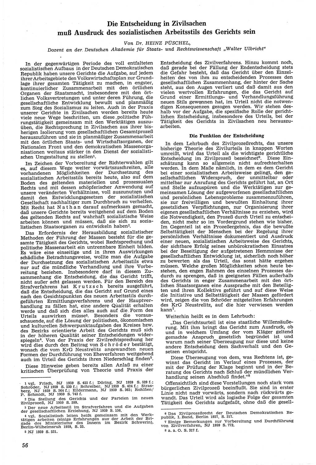 Neue Justiz (NJ), Zeitschrift für Recht und Rechtswissenschaft [Deutsche Demokratische Republik (DDR)], 14. Jahrgang 1960, Seite 56 (NJ DDR 1960, S. 56)