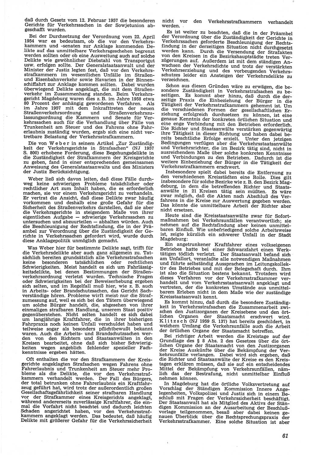 Neue Justiz (NJ), Zeitschrift für Recht und Rechtswissenschaft [Deutsche Demokratische Republik (DDR)], 14. Jahrgang 1960, Seite 61 (NJ DDR 1960, S. 61)