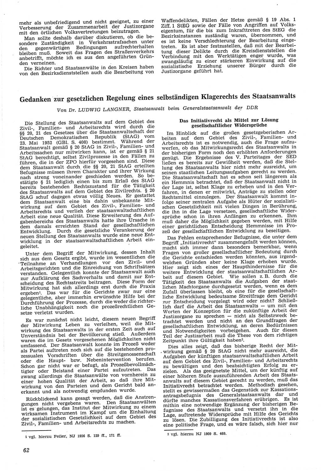 Neue Justiz (NJ), Zeitschrift für Recht und Rechtswissenschaft [Deutsche Demokratische Republik (DDR)], 14. Jahrgang 1960, Seite 62 (NJ DDR 1960, S. 62)