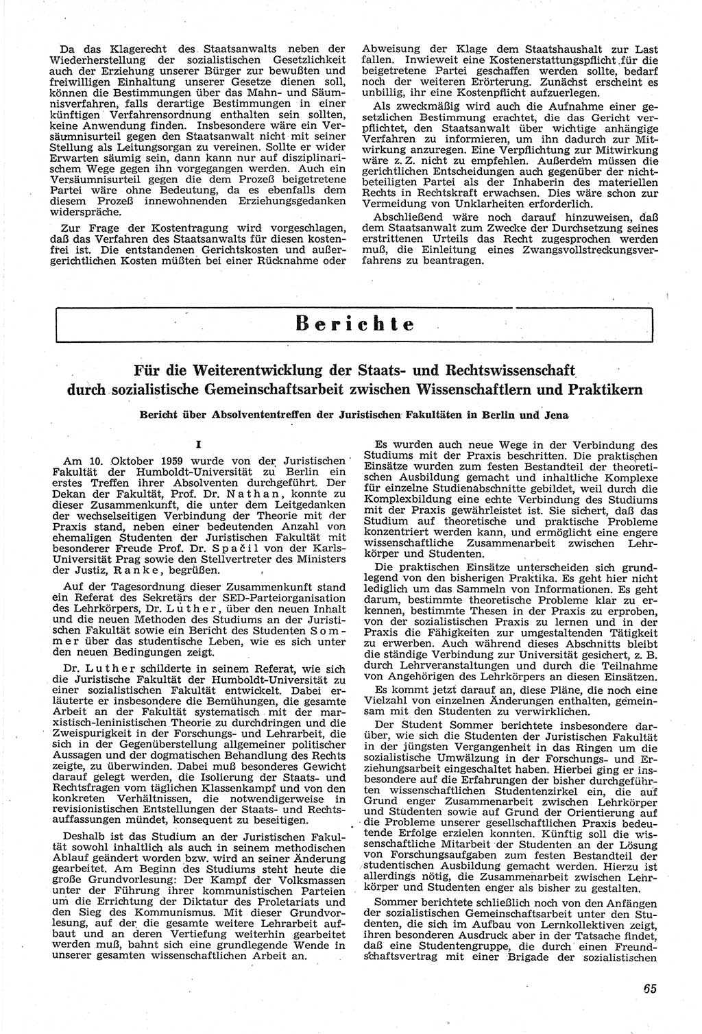 Neue Justiz (NJ), Zeitschrift für Recht und Rechtswissenschaft [Deutsche Demokratische Republik (DDR)], 14. Jahrgang 1960, Seite 65 (NJ DDR 1960, S. 65)