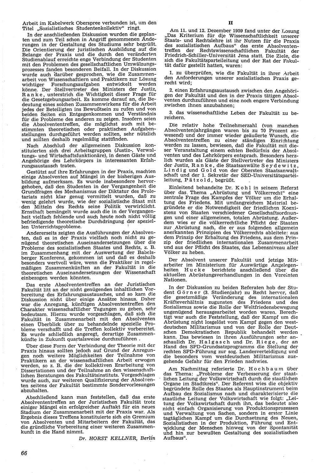 Neue Justiz (NJ), Zeitschrift für Recht und Rechtswissenschaft [Deutsche Demokratische Republik (DDR)], 14. Jahrgang 1960, Seite 66 (NJ DDR 1960, S. 66)