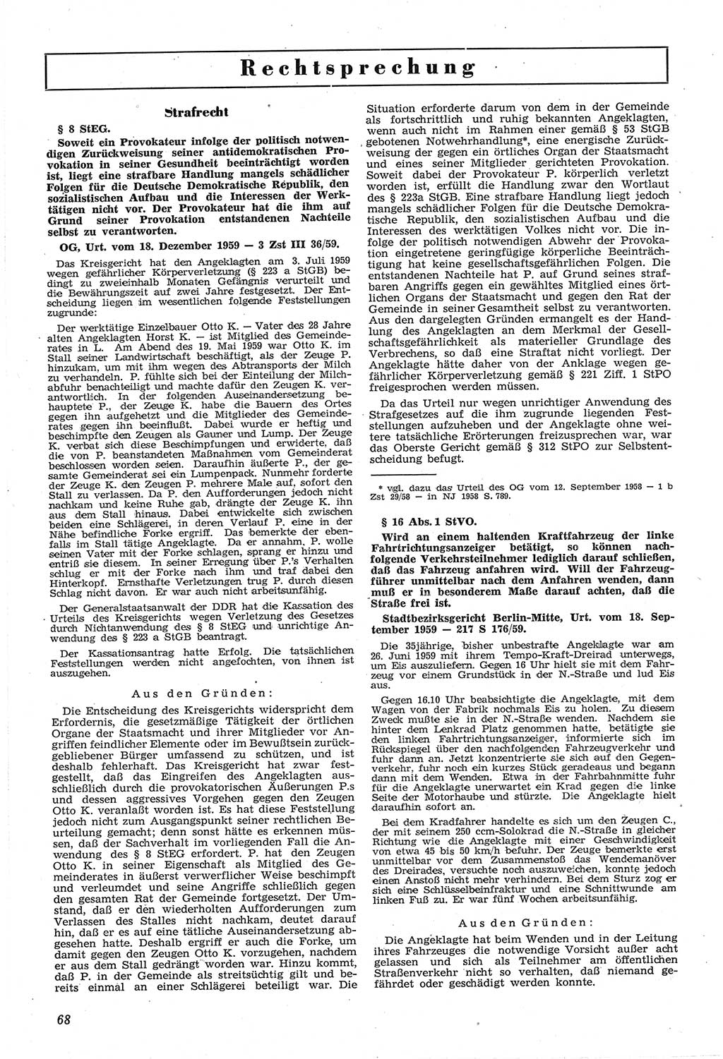 Neue Justiz (NJ), Zeitschrift für Recht und Rechtswissenschaft [Deutsche Demokratische Republik (DDR)], 14. Jahrgang 1960, Seite 68 (NJ DDR 1960, S. 68)