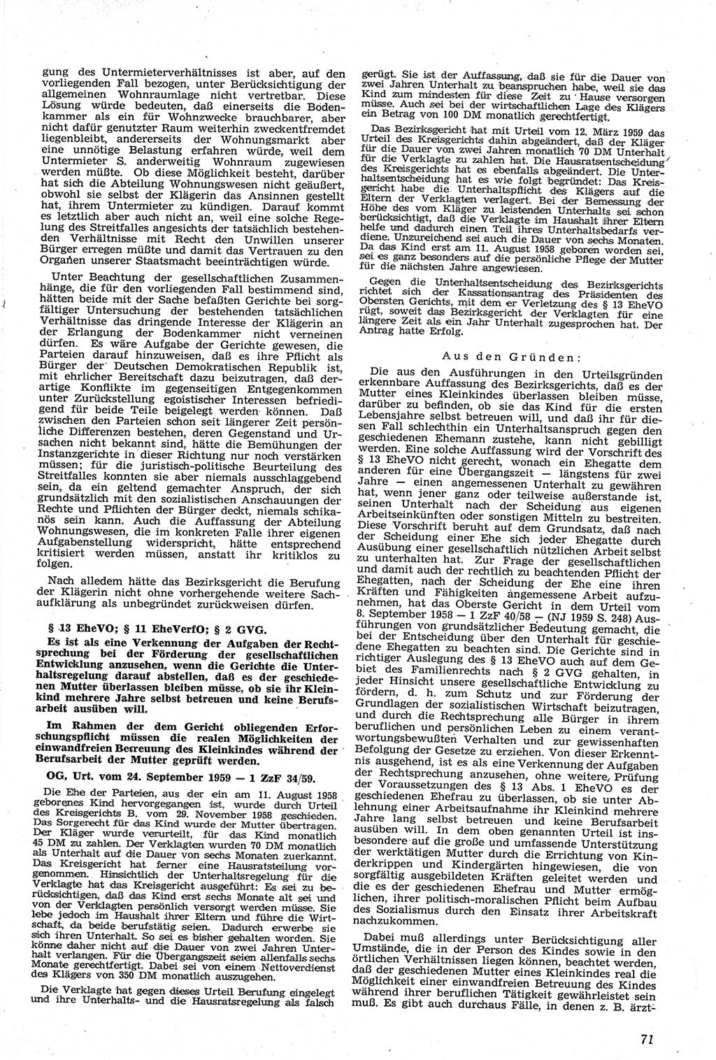 Neue Justiz (NJ), Zeitschrift für Recht und Rechtswissenschaft [Deutsche Demokratische Republik (DDR)], 14. Jahrgang 1960, Seite 71 (NJ DDR 1960, S. 71)