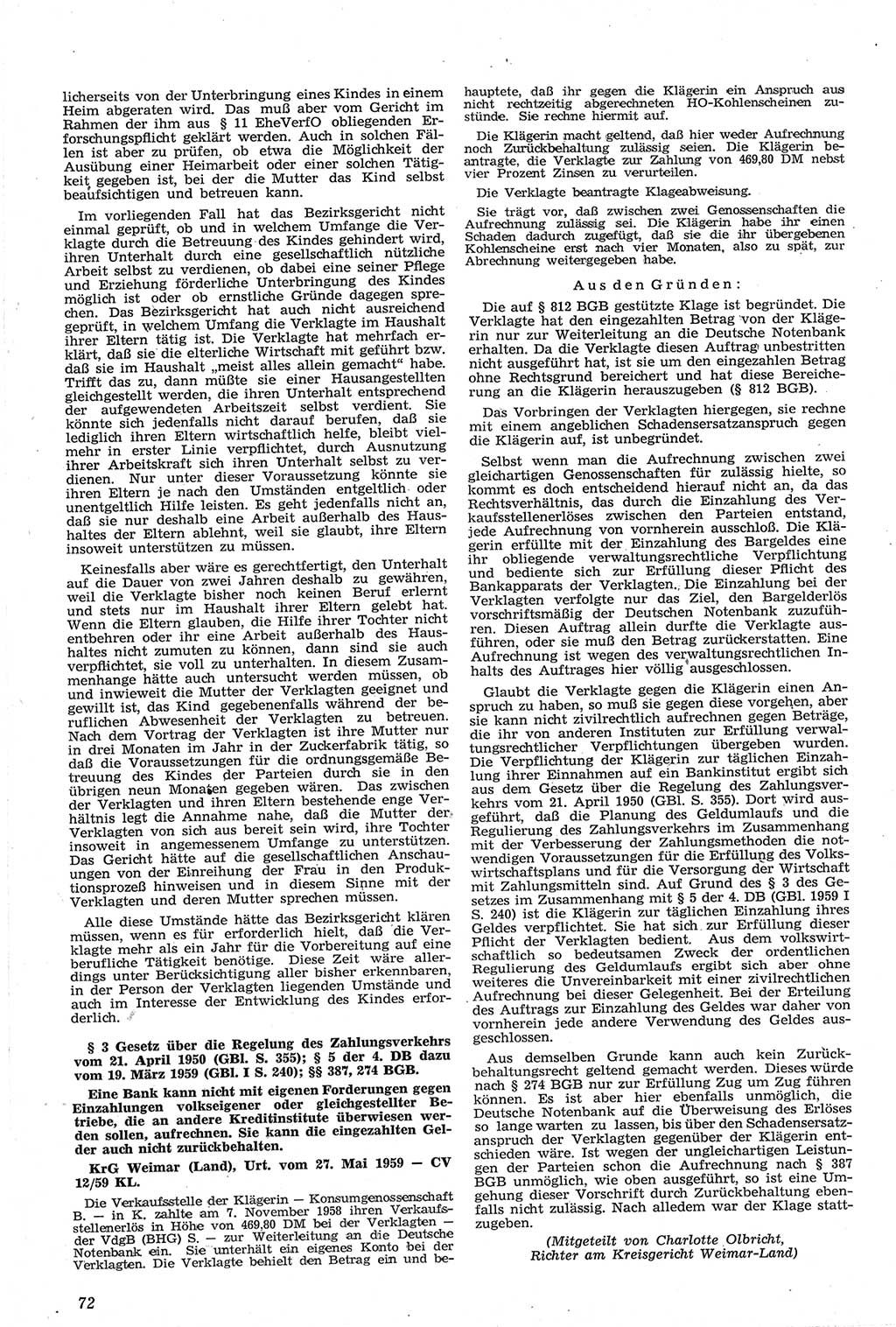 Neue Justiz (NJ), Zeitschrift für Recht und Rechtswissenschaft [Deutsche Demokratische Republik (DDR)], 14. Jahrgang 1960, Seite 72 (NJ DDR 1960, S. 72)
