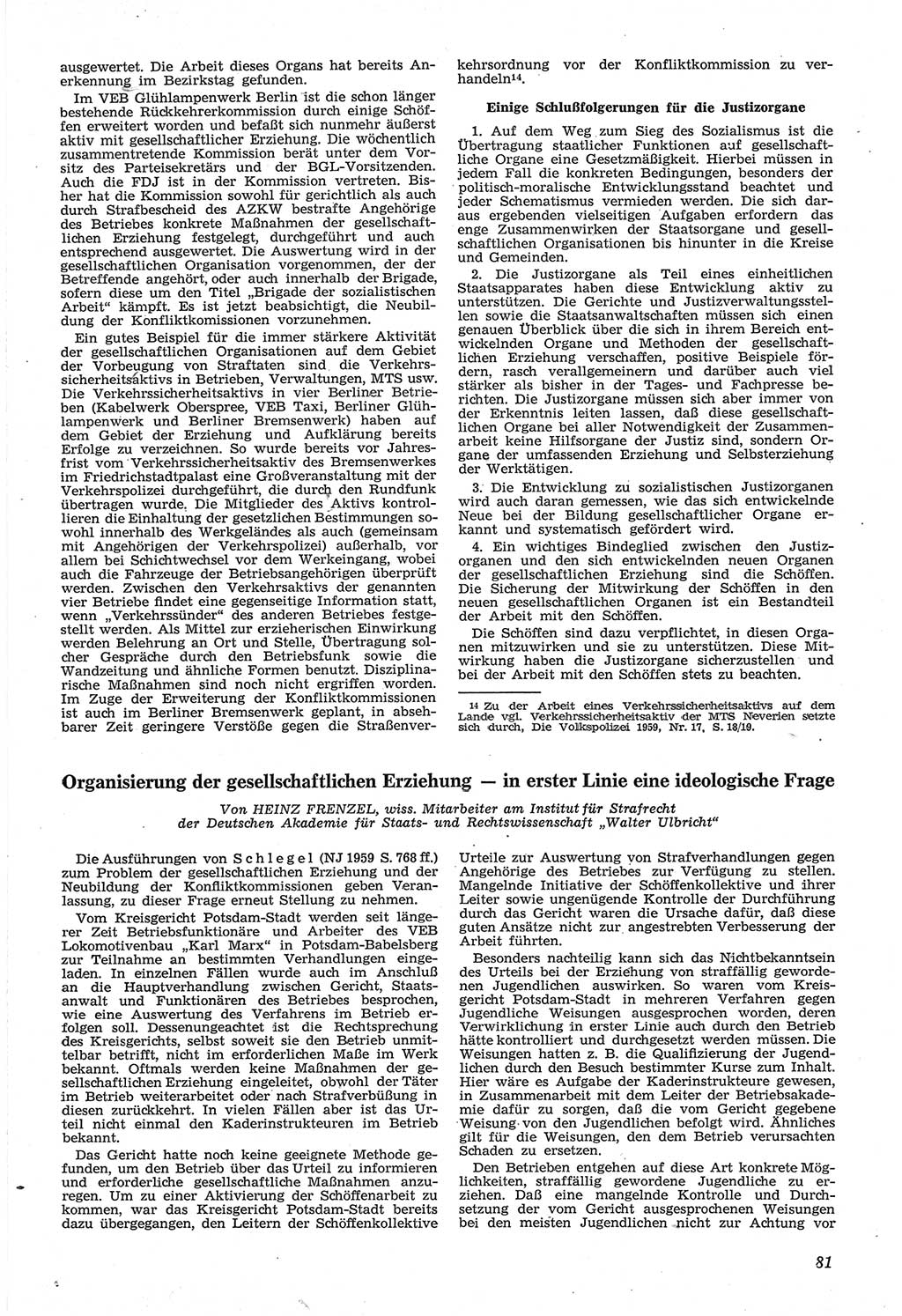 Neue Justiz (NJ), Zeitschrift für Recht und Rechtswissenschaft [Deutsche Demokratische Republik (DDR)], 14. Jahrgang 1960, Seite 81 (NJ DDR 1960, S. 81)