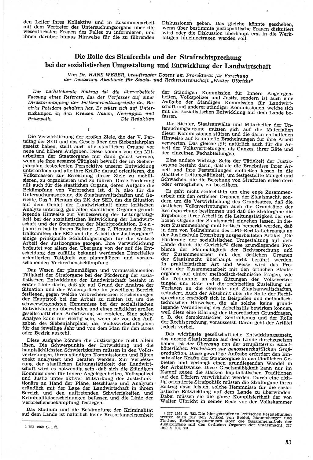 Neue Justiz (NJ), Zeitschrift für Recht und Rechtswissenschaft [Deutsche Demokratische Republik (DDR)], 14. Jahrgang 1960, Seite 83 (NJ DDR 1960, S. 83)