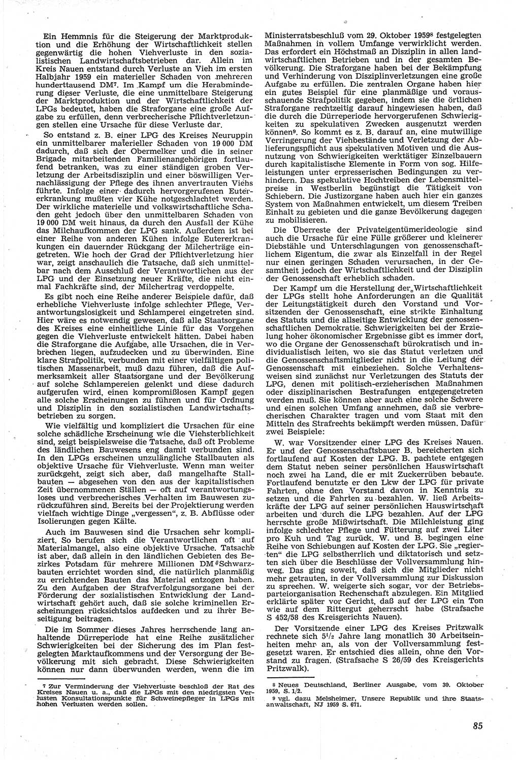 Neue Justiz (NJ), Zeitschrift für Recht und Rechtswissenschaft [Deutsche Demokratische Republik (DDR)], 14. Jahrgang 1960, Seite 85 (NJ DDR 1960, S. 85)
