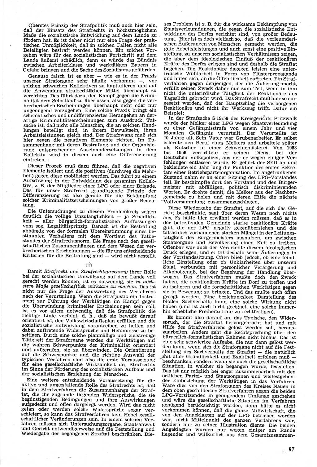 Neue Justiz (NJ), Zeitschrift für Recht und Rechtswissenschaft [Deutsche Demokratische Republik (DDR)], 14. Jahrgang 1960, Seite 87 (NJ DDR 1960, S. 87)