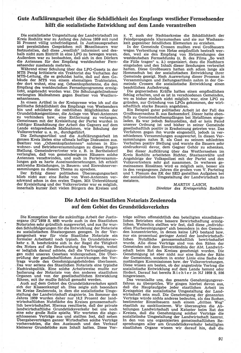 Neue Justiz (NJ), Zeitschrift für Recht und Rechtswissenschaft [Deutsche Demokratische Republik (DDR)], 14. Jahrgang 1960, Seite 91 (NJ DDR 1960, S. 91)