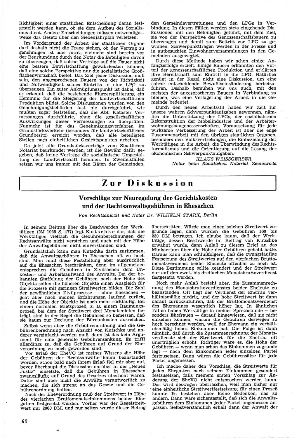 Neue Justiz (NJ), Zeitschrift für Recht und Rechtswissenschaft [Deutsche Demokratische Republik (DDR)], 14. Jahrgang 1960, Seite 92 (NJ DDR 1960, S. 92)