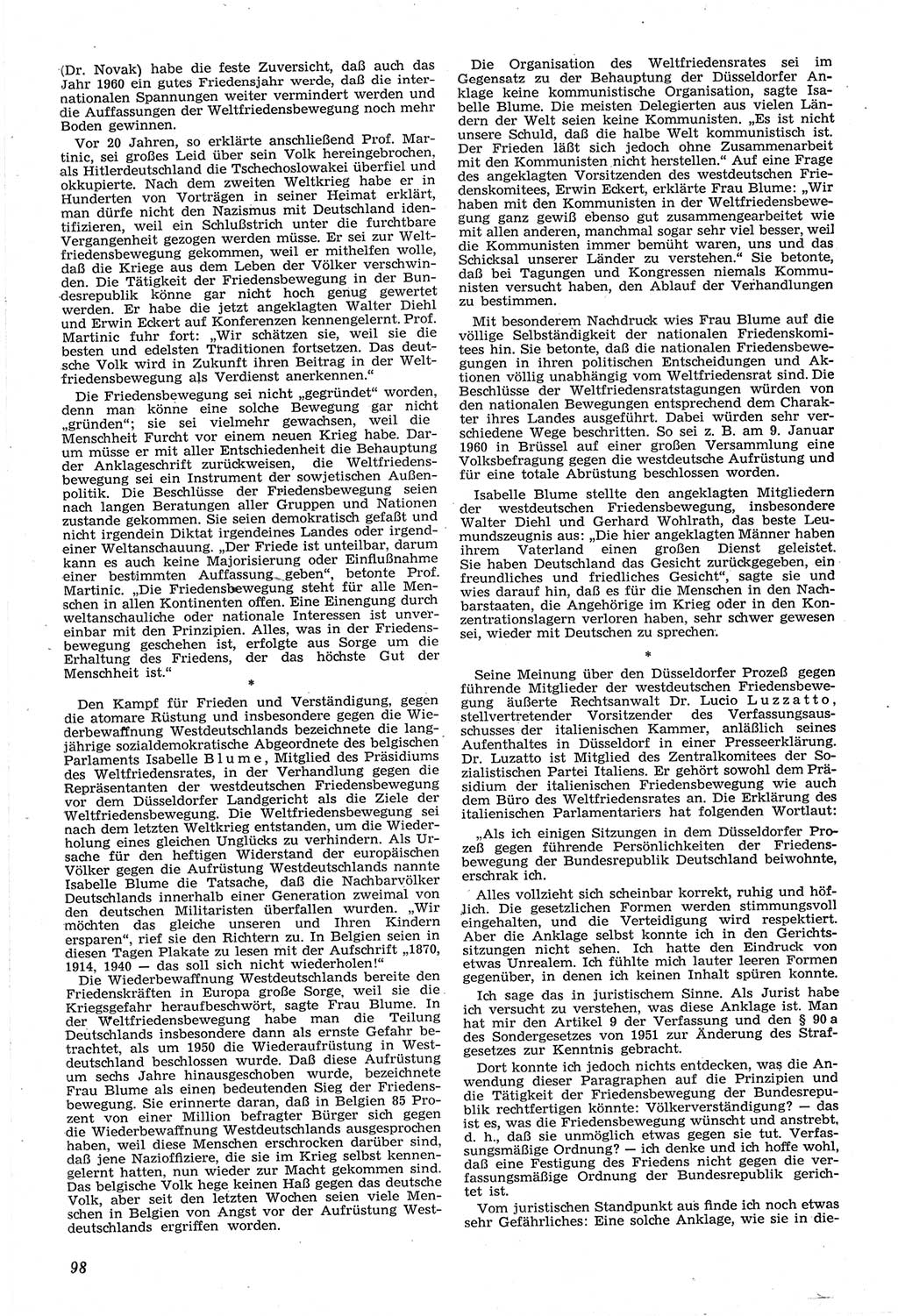 Neue Justiz (NJ), Zeitschrift für Recht und Rechtswissenschaft [Deutsche Demokratische Republik (DDR)], 14. Jahrgang 1960, Seite 98 (NJ DDR 1960, S. 98)